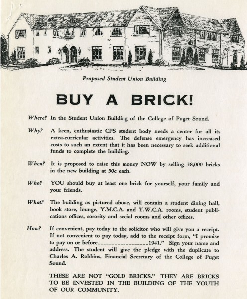 "Buy a Brick" flier for the 1941 "brickskrieg" to raise mone