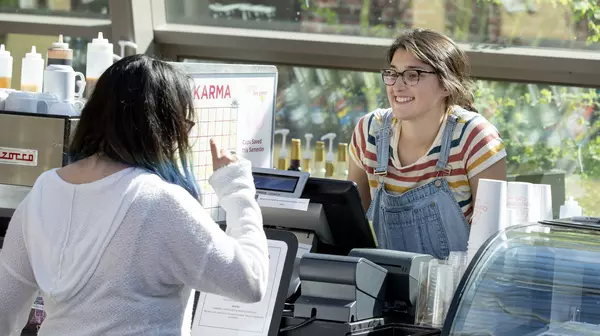 Student barista at work in Oppenheimer Cafe