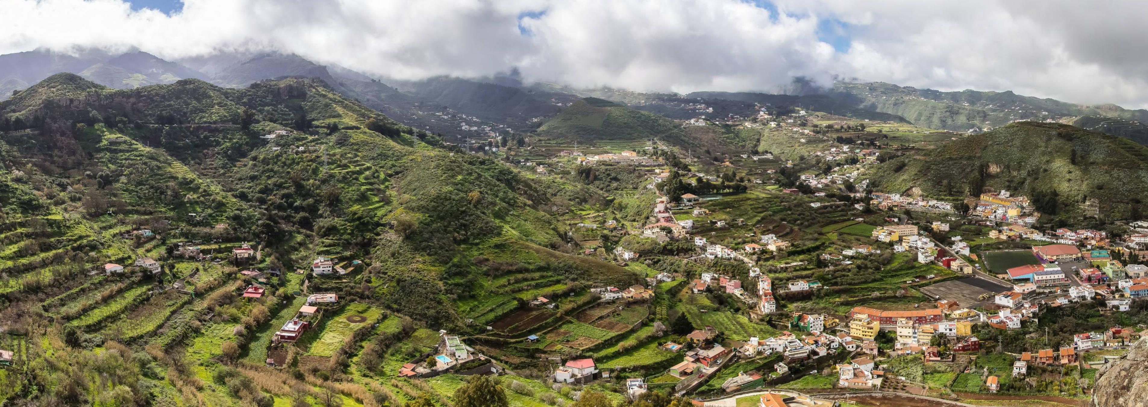 Terraced hillsides surrounding a small community