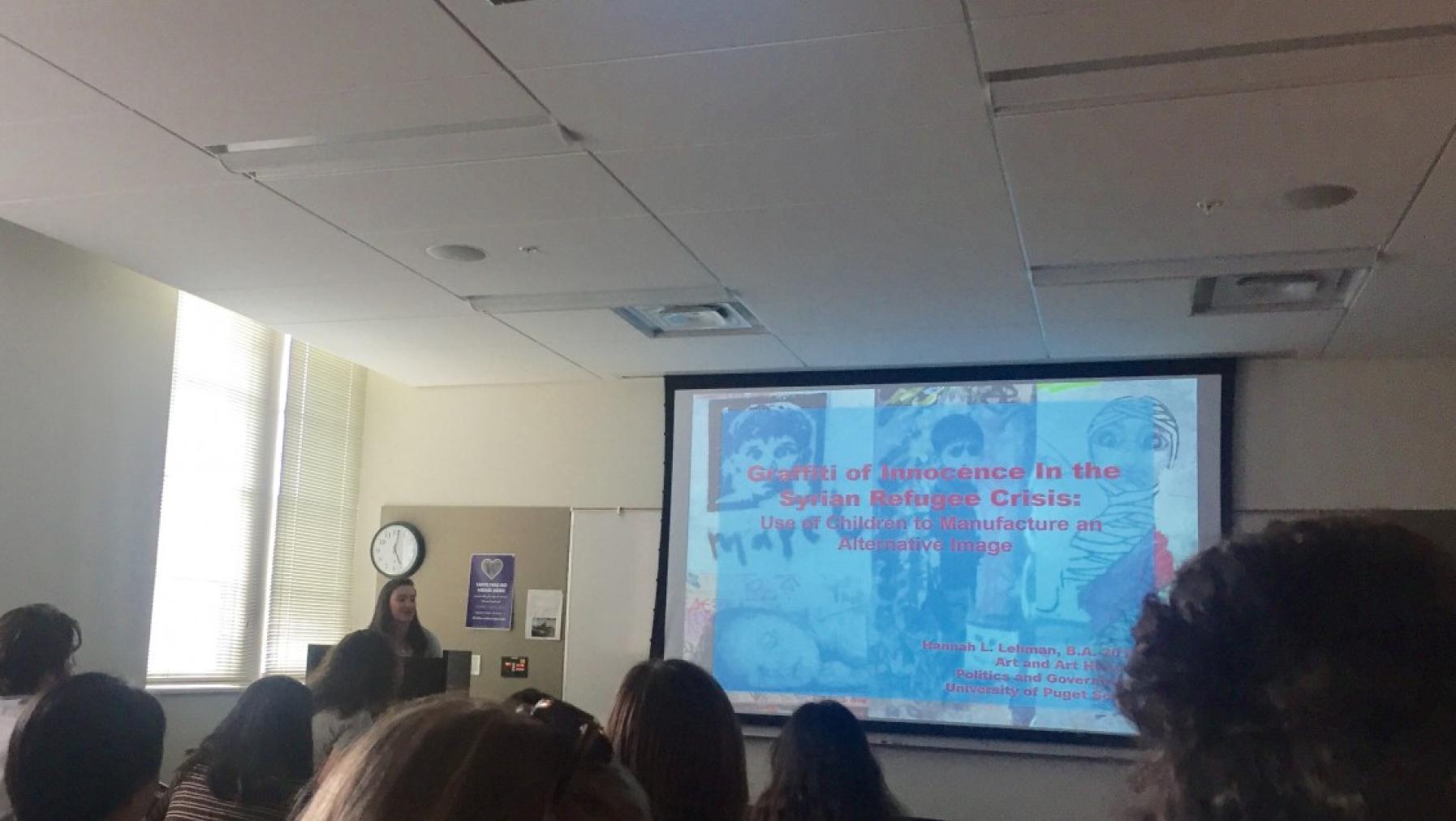 Hannah Lehman ’17 presents a paper at the Undergraduate Research Symposium of the University of Washington in May 2017