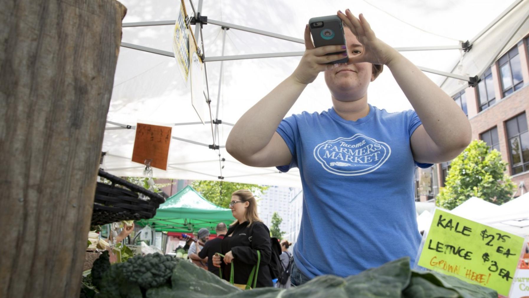 She scopes out the vendor booths at three Tacoma Farmers Market locations—the east side, Broadway, and Point Ruston—every week.