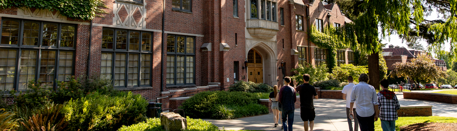 Students walking near the library