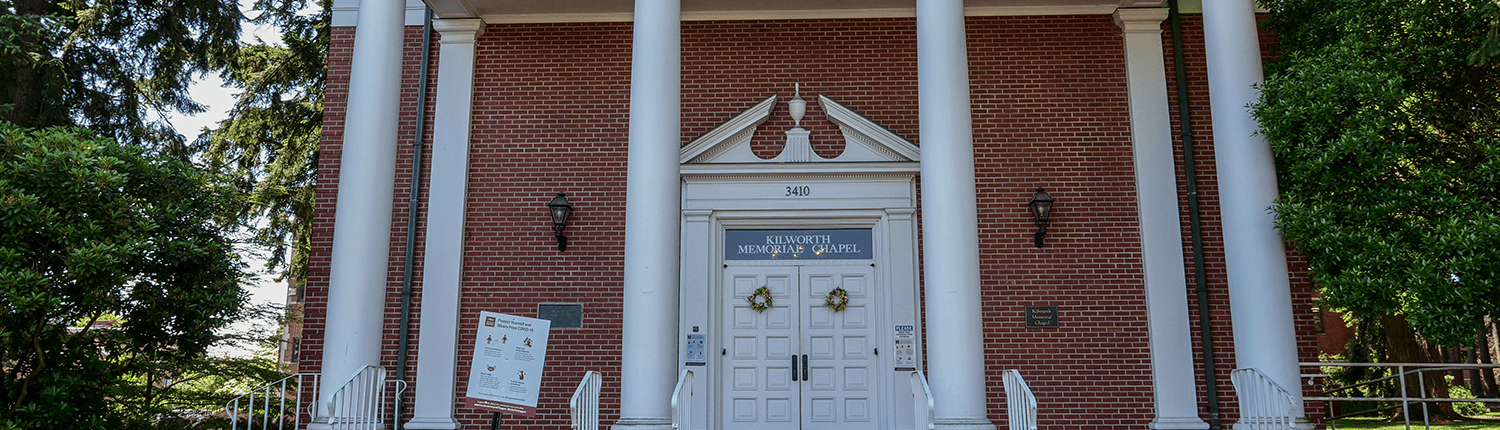 Image of Kilworth Chapel featuring the front entrance with stairs and pillars.