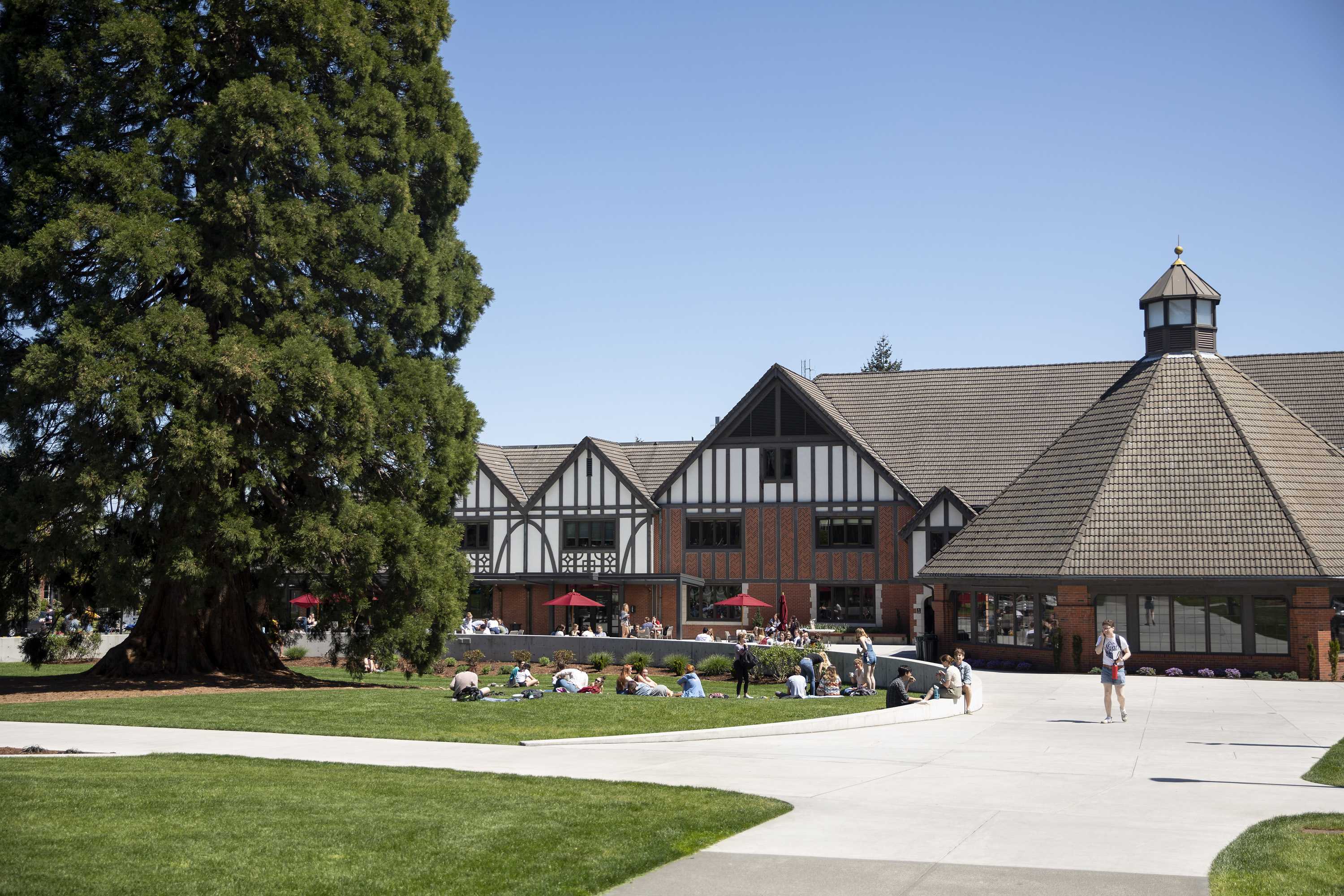 Students gathering in front of Wheelock Student Center