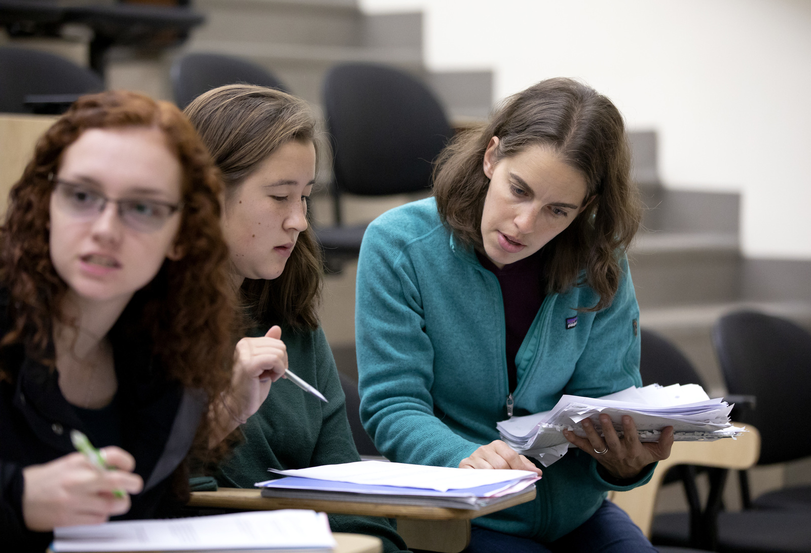 Prof. Rachel Pepper instructs her physics class in the Thompson Hall