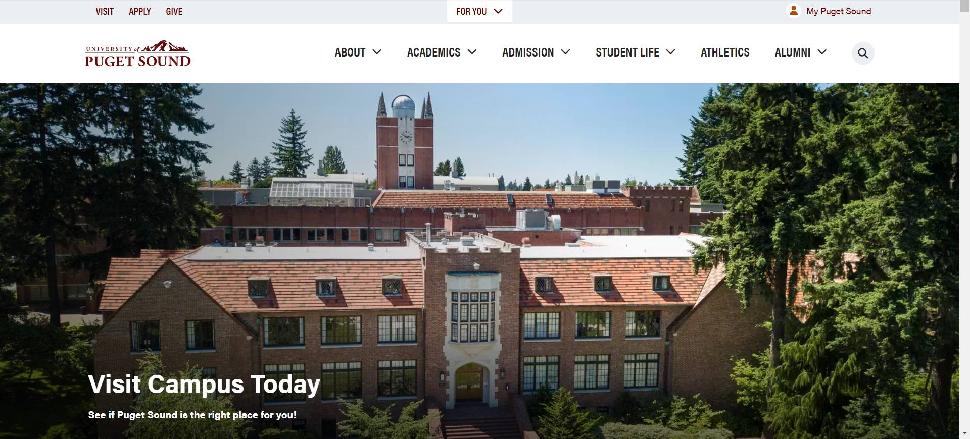 Screen capture of the university website featuring the top of the home page.