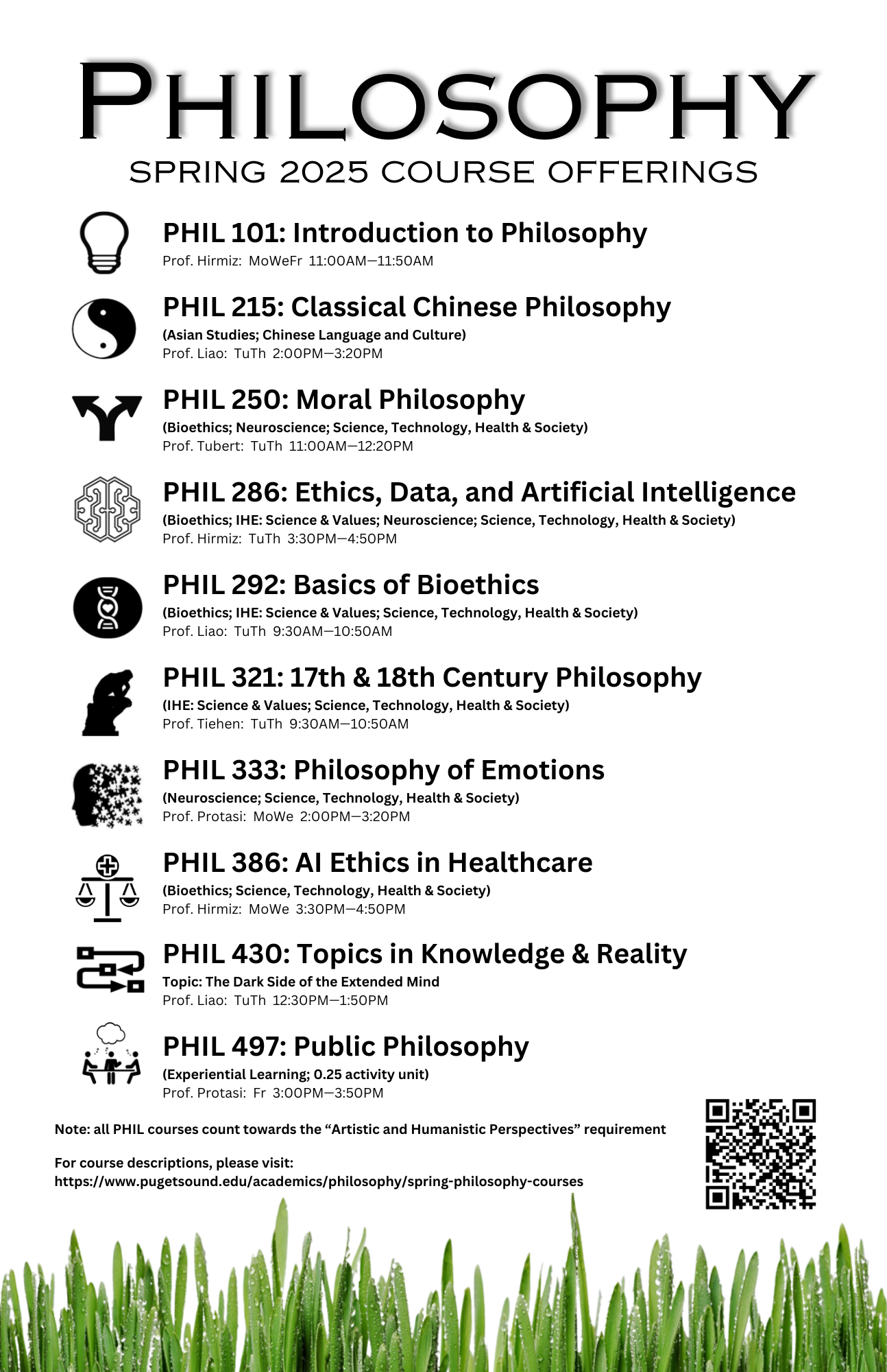 List of course offerings in the philosophy department for spring 2025