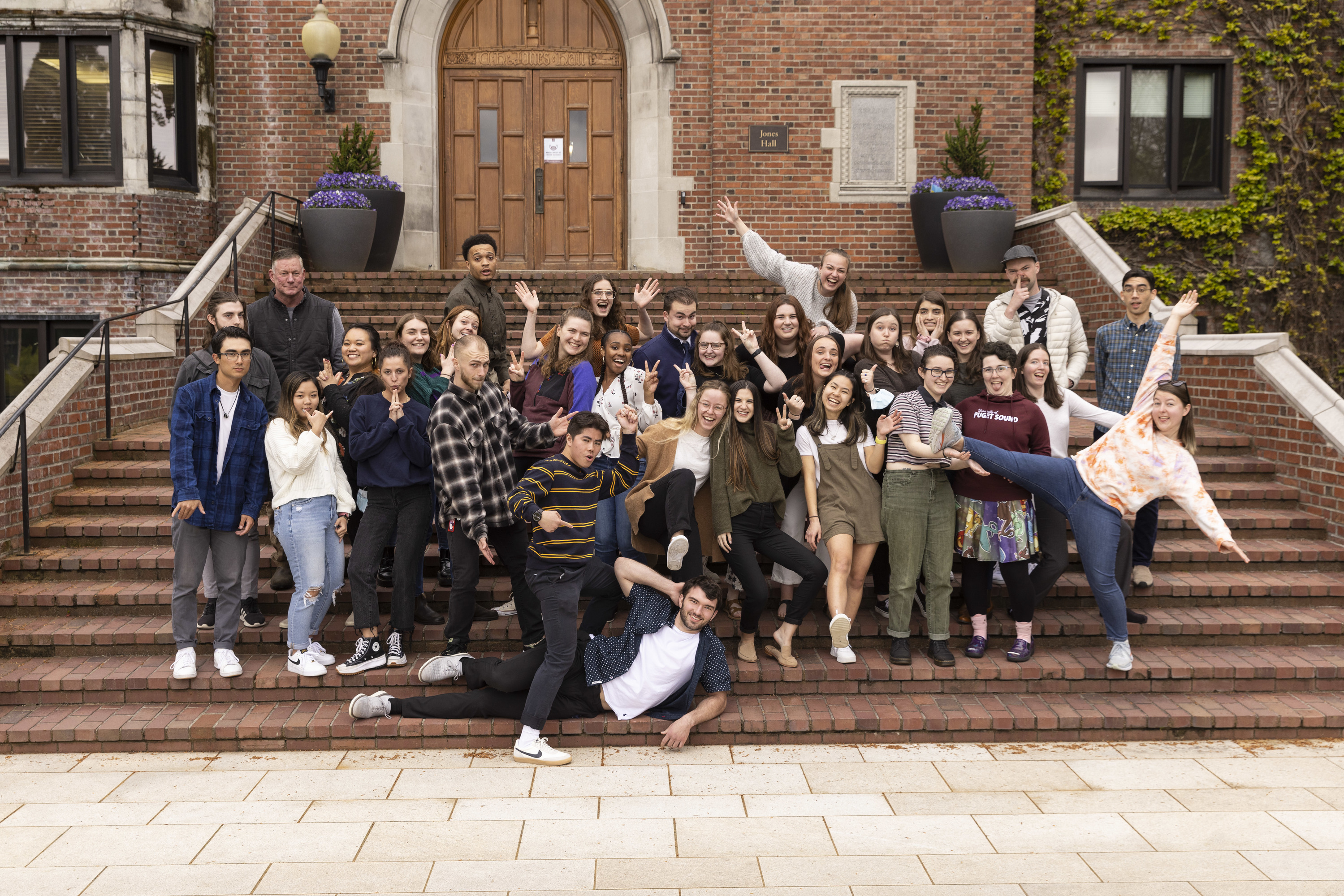 MAT cohort having fun on the steps of Jones Hall