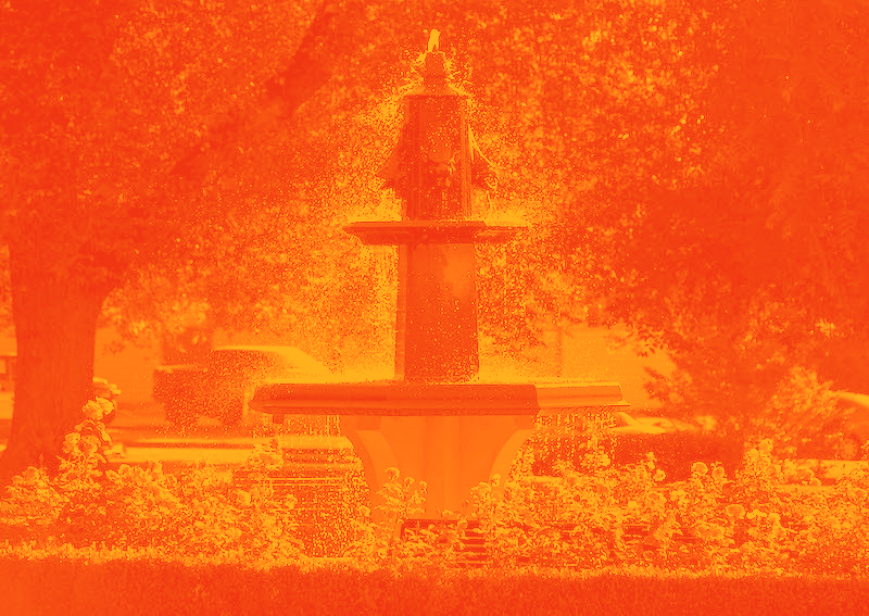 Jones fountain with an orange filter over the image