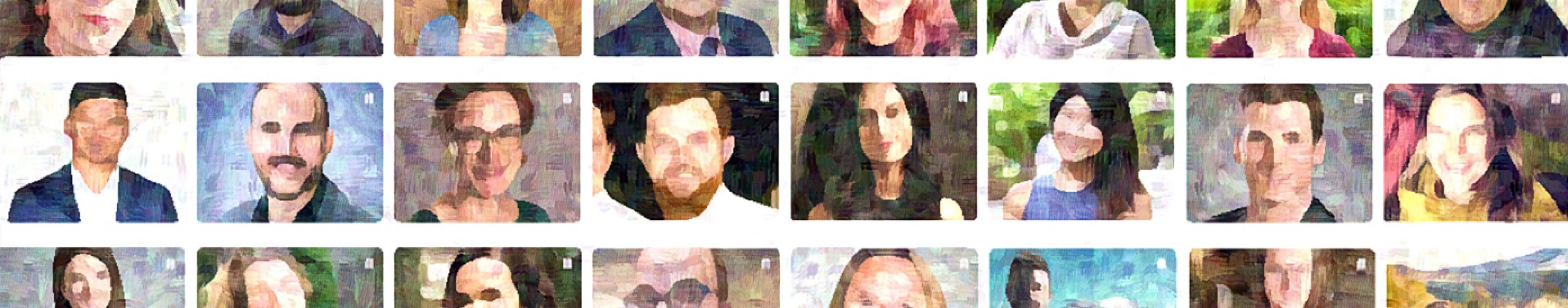 Colorful mosaic of faces, slightly blurred