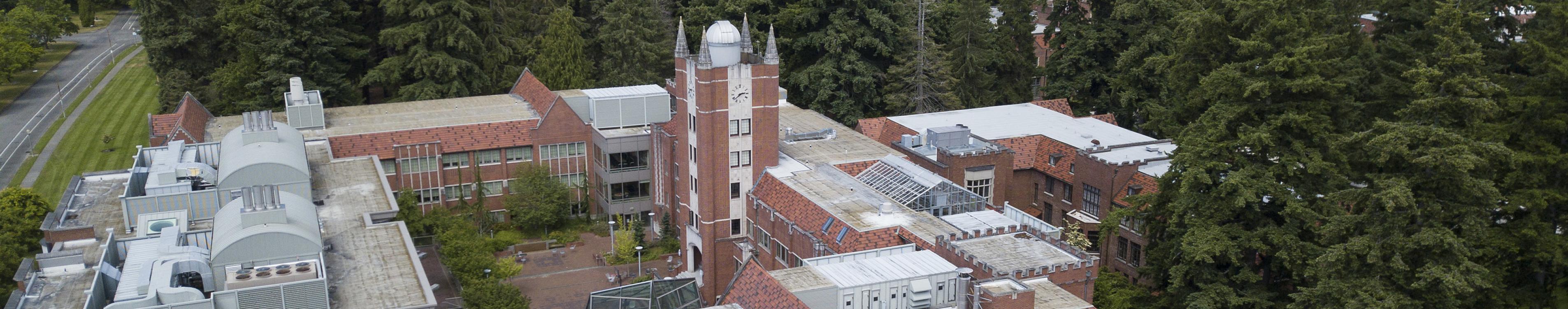 Harned and Thompson Halls seen from the air.