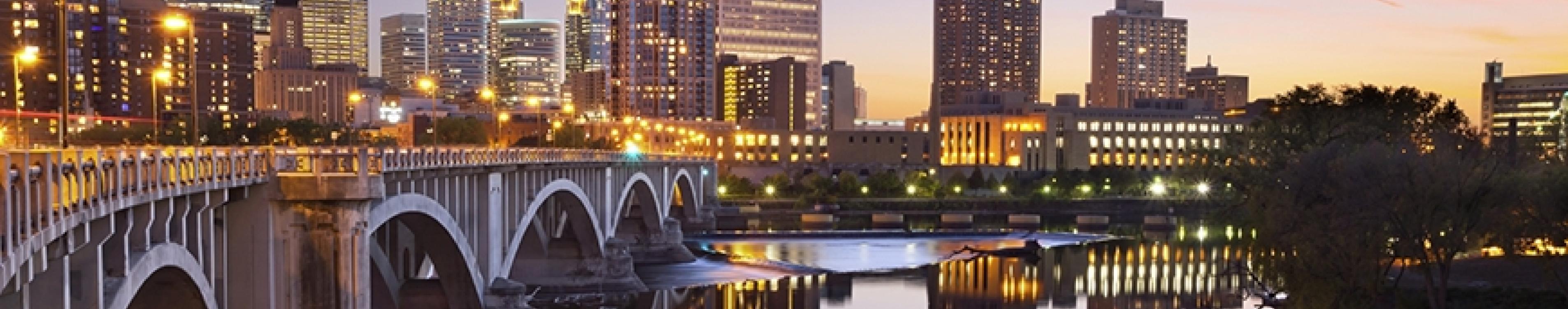 Downtown Minneapolis skyline at night