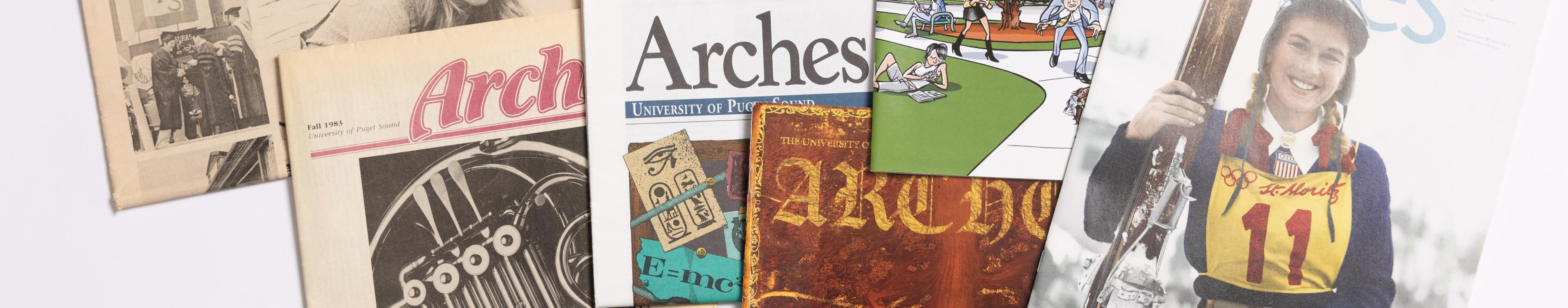 A selection of Arches covers, showcasing different designs from the 1970s to the 2020s.