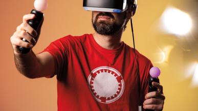 Ryan Payton wearing a VR headset