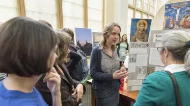 Woman presenting information to others