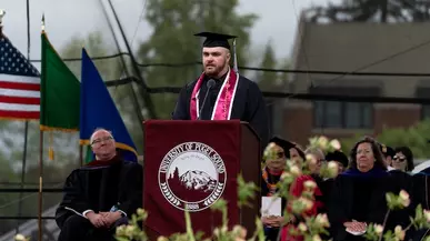 Nathan Dunham gives a speech during Commencement. 