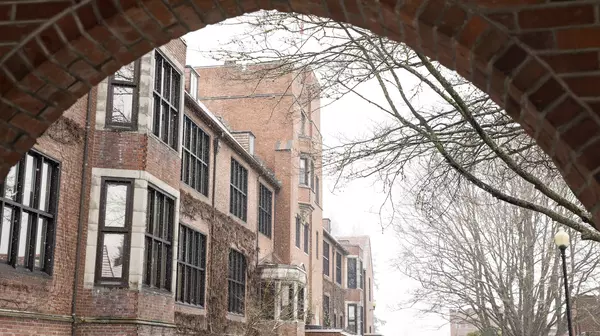 Jones Hall through the arches