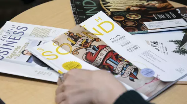 Issues of South Sound Magazine lay on a table