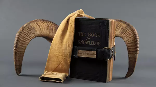 Artist book with navy cover and horns