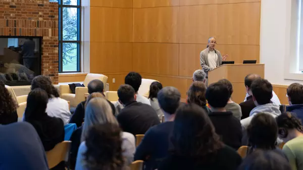 Ted Chiang gives a lecture in the Tahoma Room.