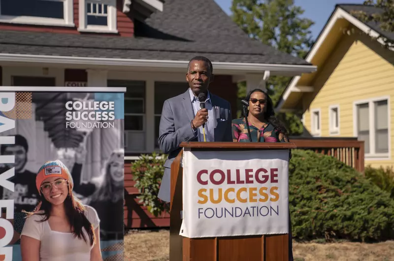 Isiaah Crawford at the College Success Foundation podium