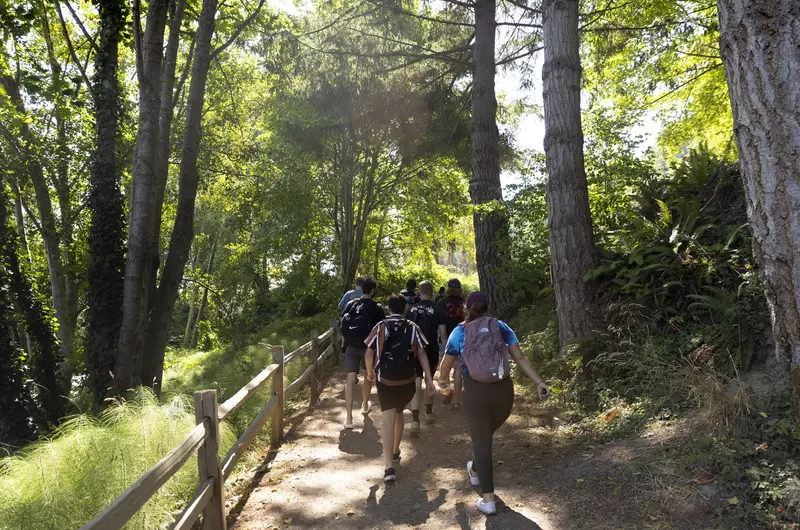 Students on a hiking trail