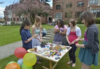 Students relaxing near Smith and Oppenheimer