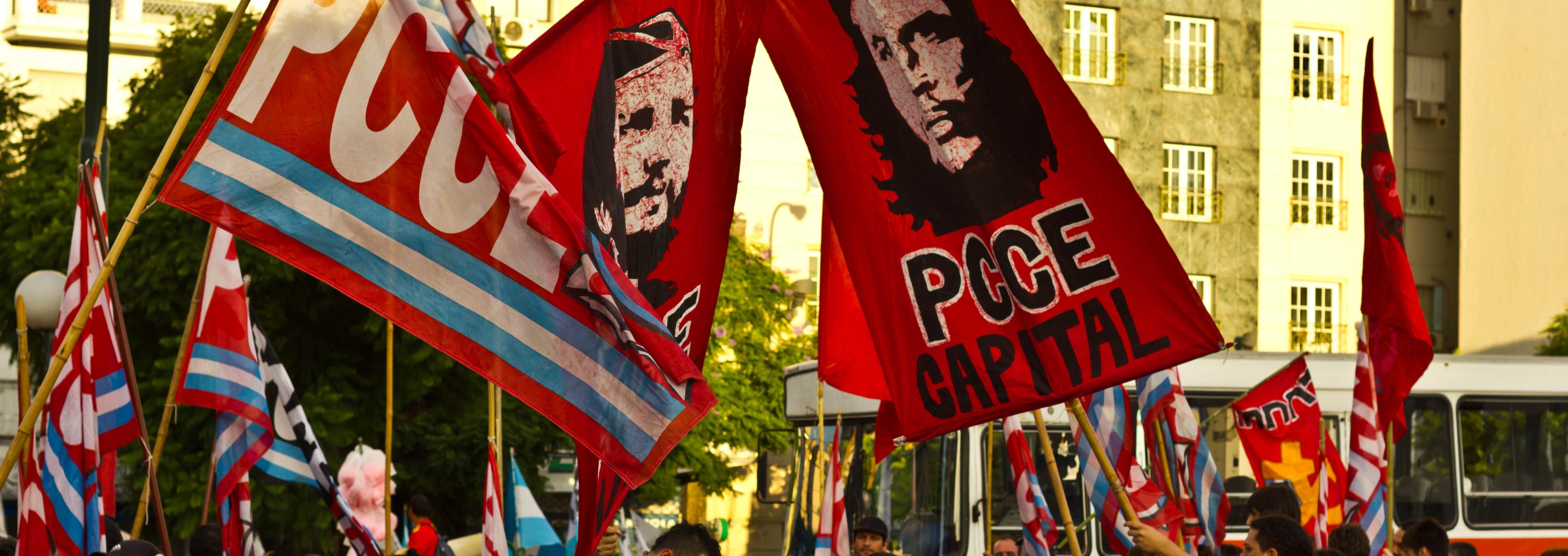 A protest featuring Che Guevara flags