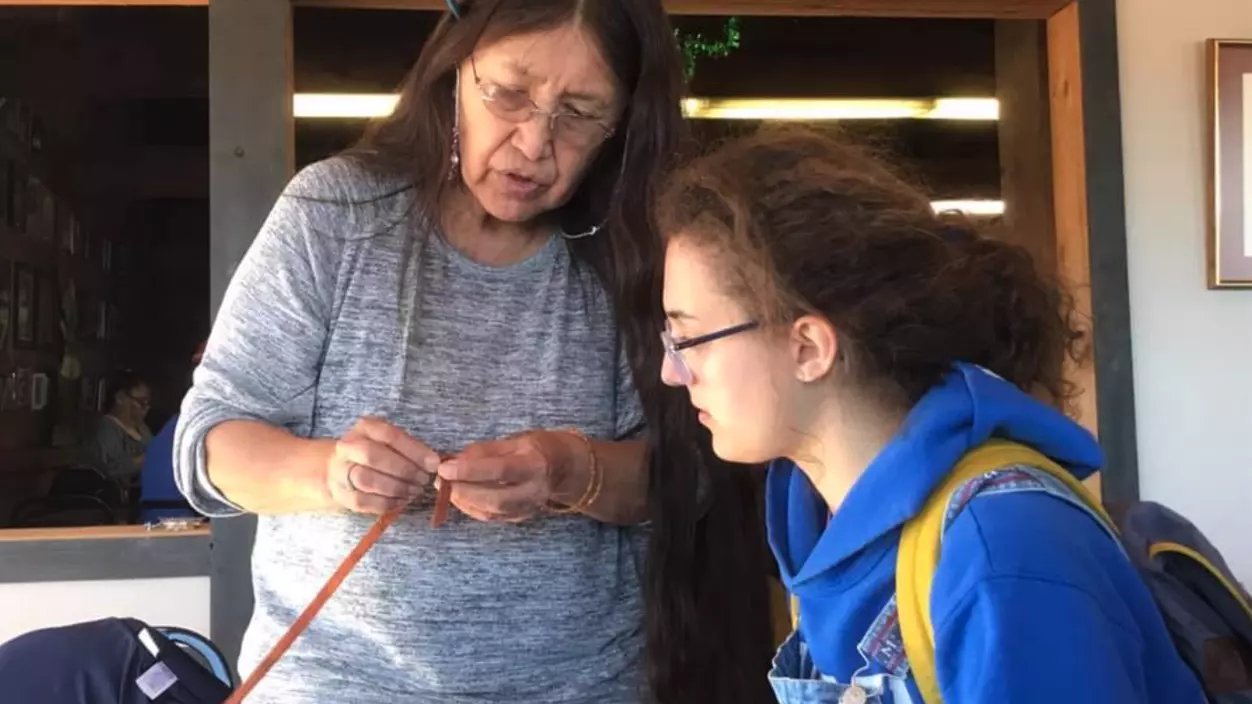 Two people working on crafts together