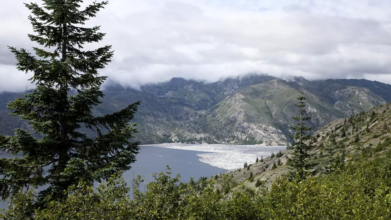 Landscape view of hills and water