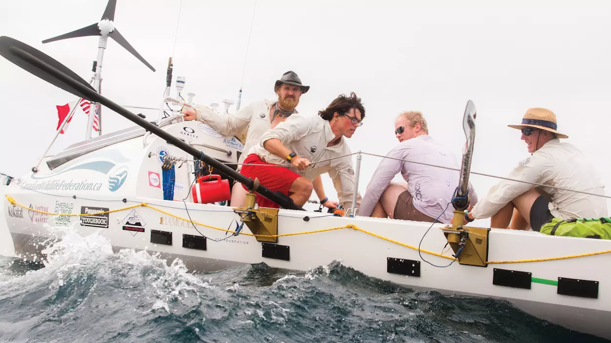 The crew of the James Robert Hanssen rows off the coast of Senegal in 2013, shortly after departing Dakar for Miami..