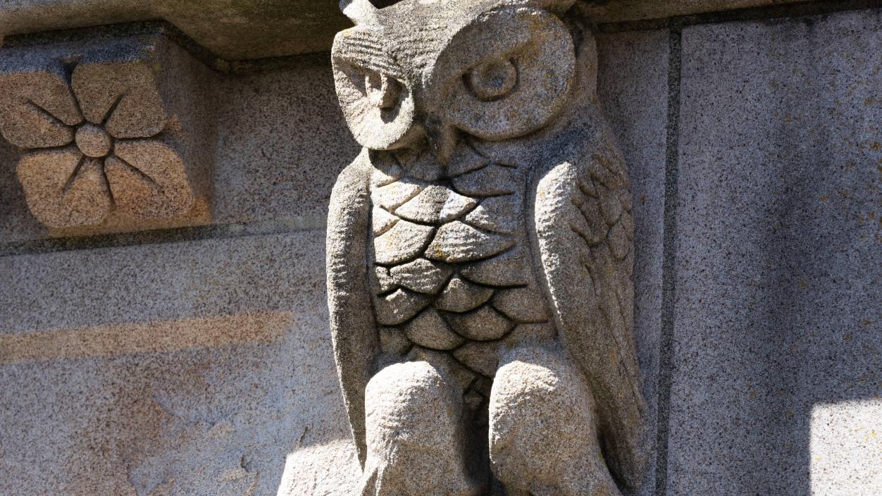 One of the stone owls on Anderson-Langdon