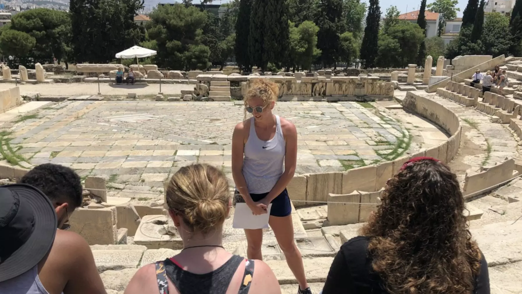 Students in ancient Greek amphitheater