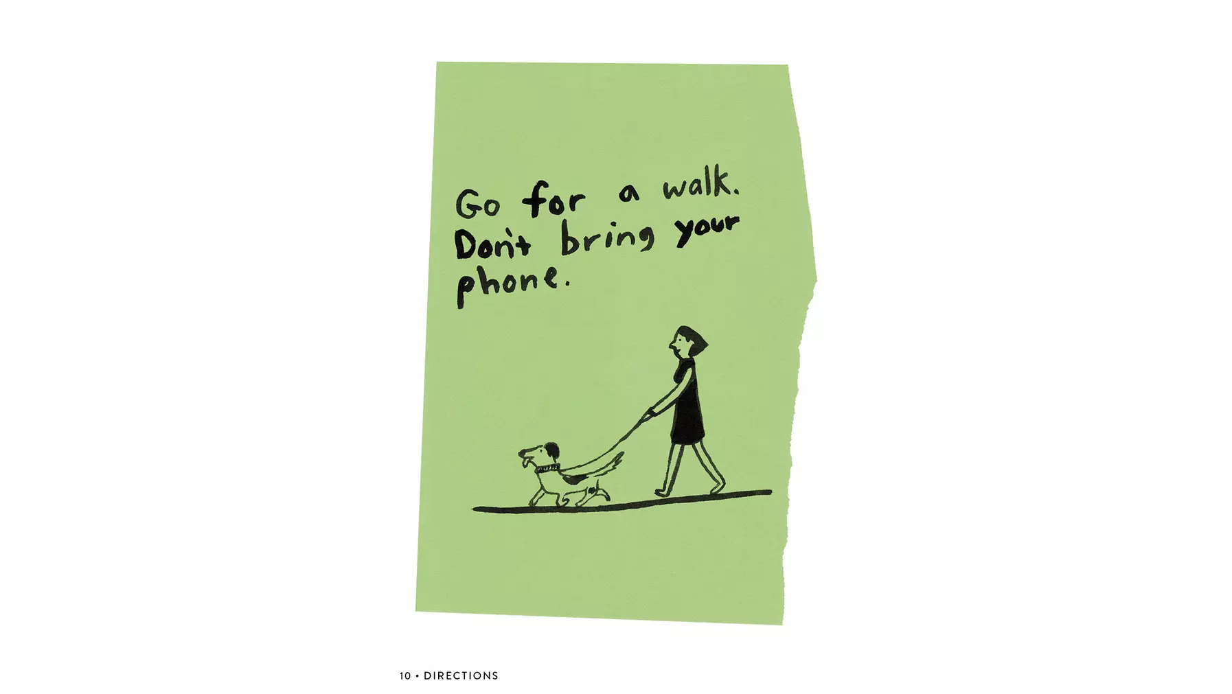 Illustration that reads: "Go for a walk. Don't bring your phone."