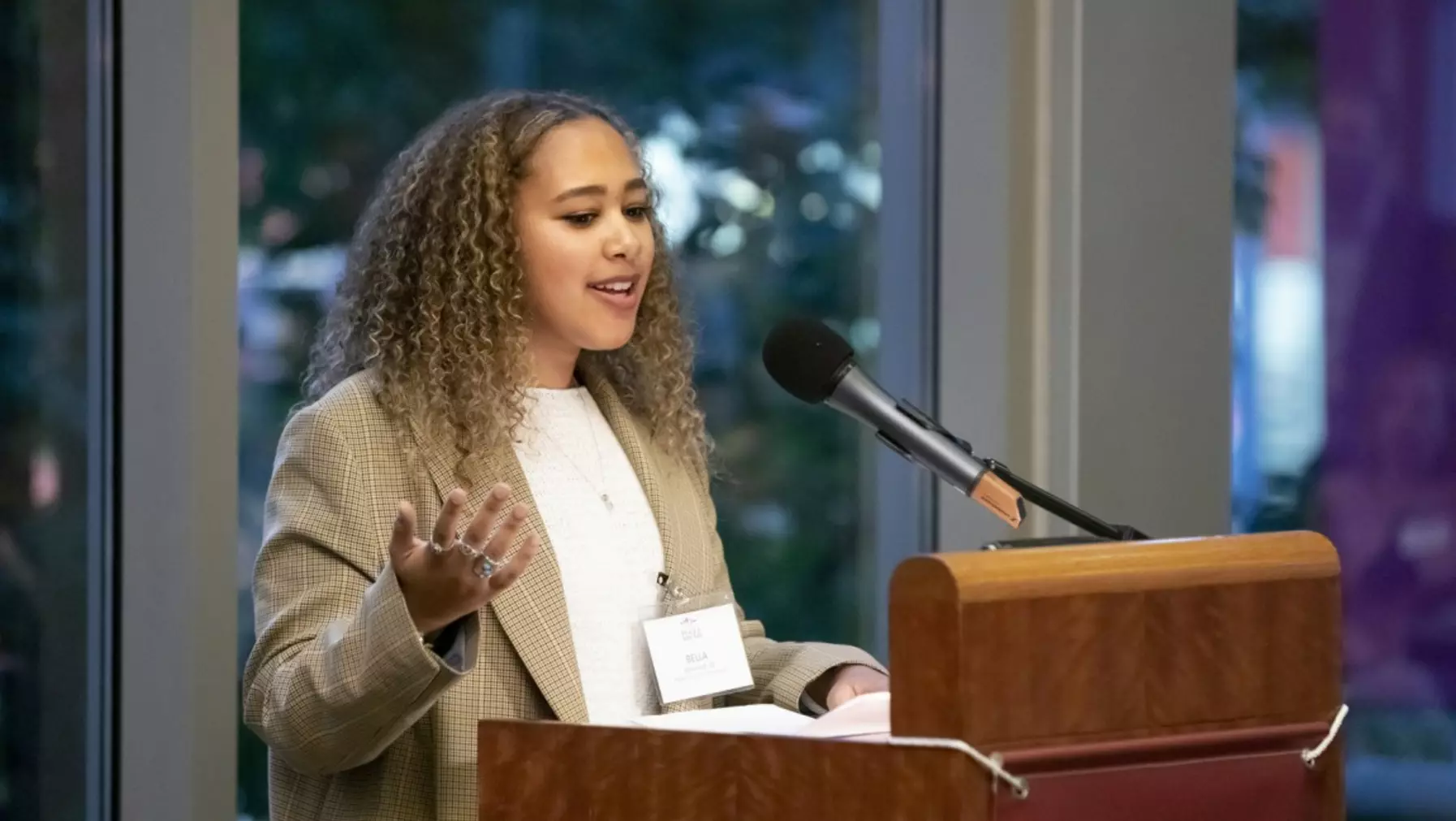 Person standing at a podium