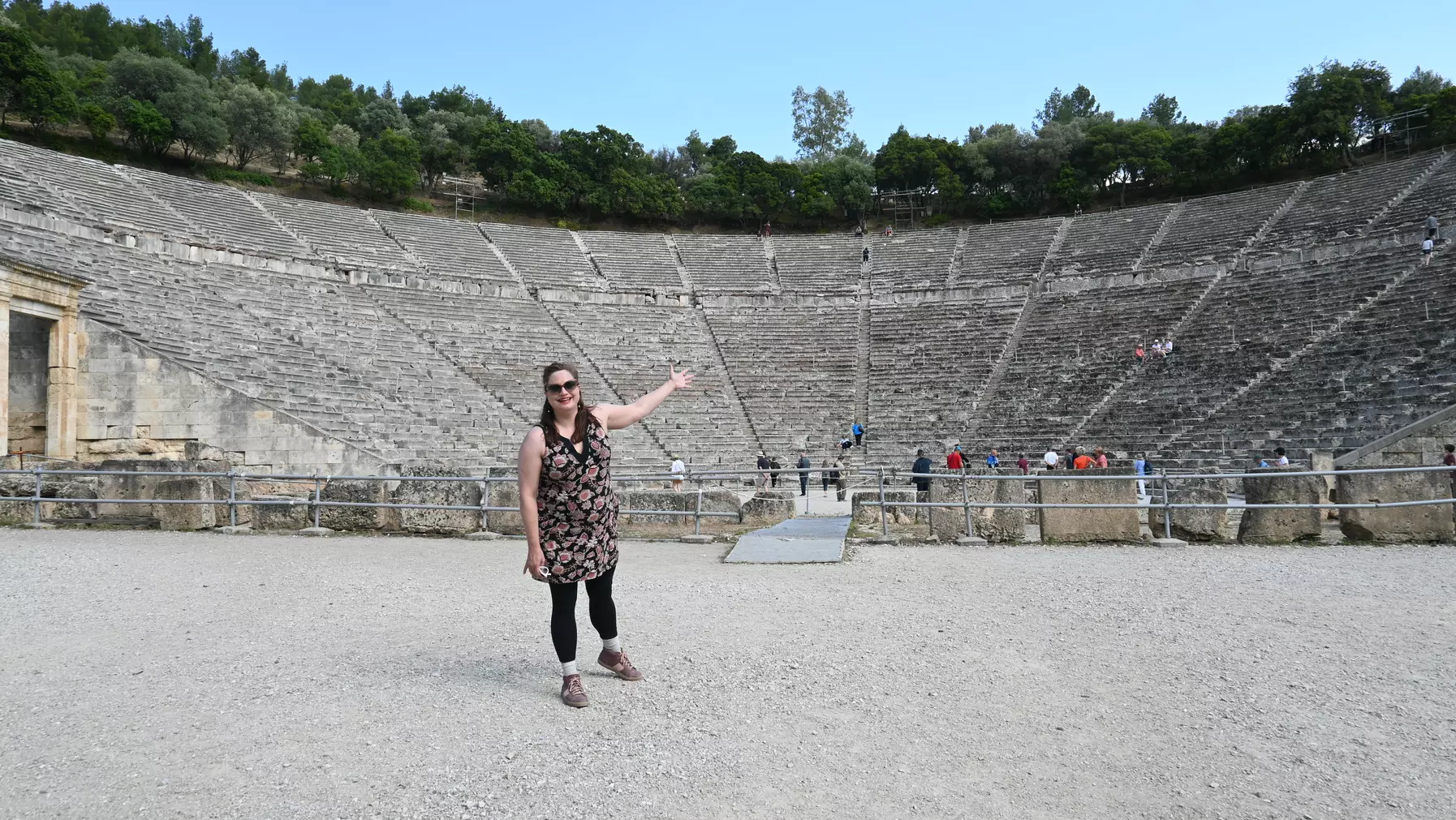 Professor Sara Freeman ’95 at an ancient Greek theater.