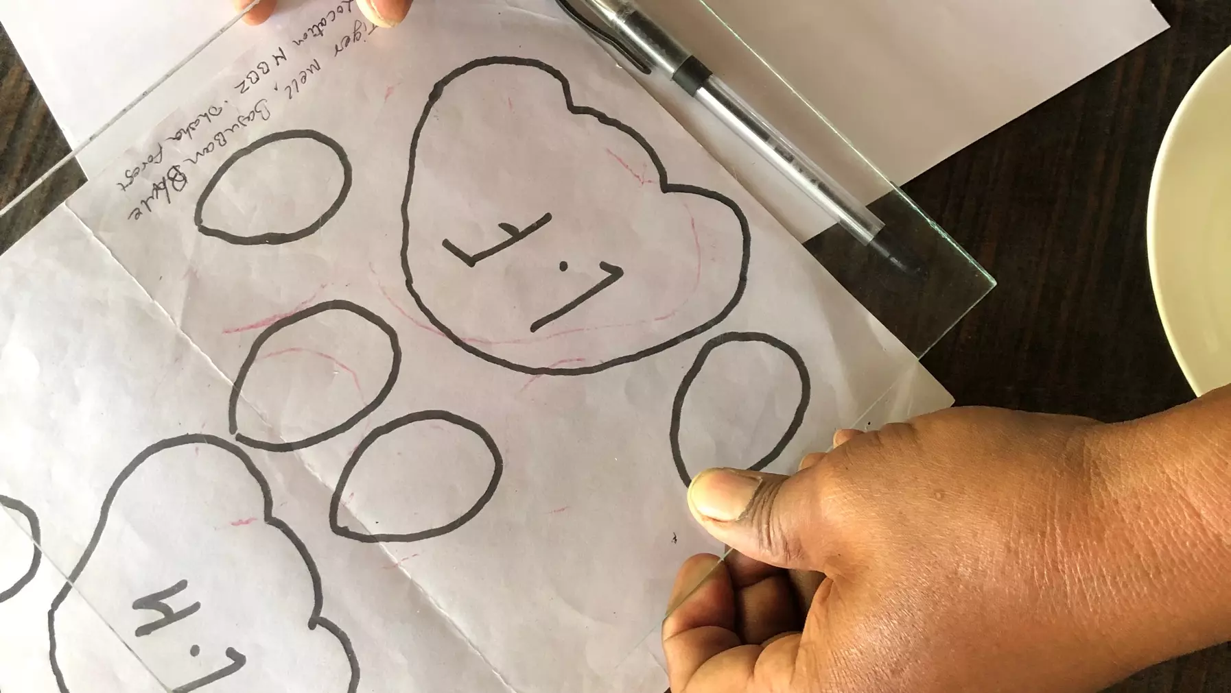 NTT Senior Tiger Technician Baburam Mahato demonstrates the process of using a glass plate to trace tiger pugmarks, or paw prints, without disturbing the pattern. Individual tigers can be identified by their pugmarks.