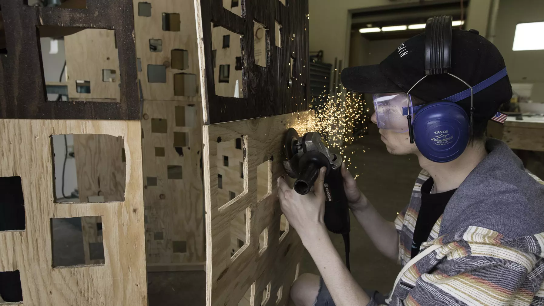 Student working on a sculpture