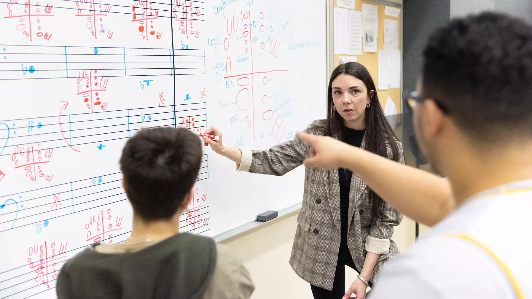 Brittany Harrington leads a Double Reed Tech class in the School of Music. 