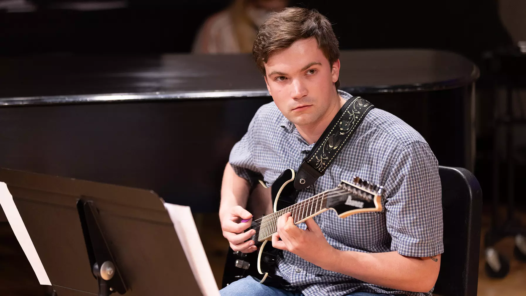 Guitar player at Jazz Ensemble Rehearsal 2024