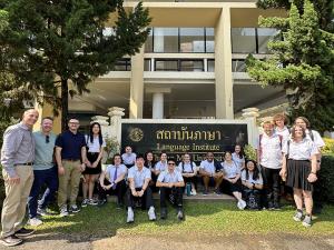President Crawford and Vice Presidents Matt Boyce and Victor Martin visit with PacRim students and faculty during a visit to Chang Mai, Thailand.