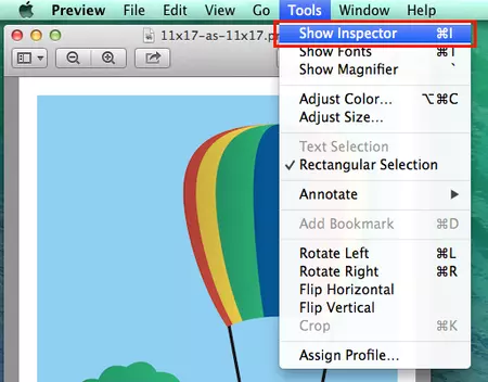 screenshot showing the first step for checking the dimensions of a PDF on a Mac computer