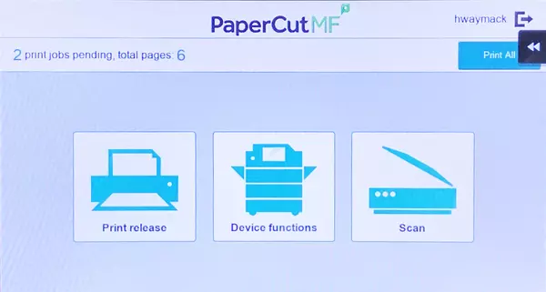 screenshot of the PaperCut interface after first logging in on the copier